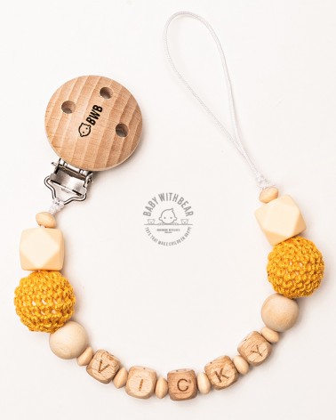 Personalised dummy clip / Pacifier holder - Baby With Bear