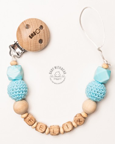Personalised dummy clip / Pacifier holder - Baby With Bear