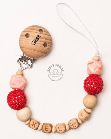 Personalised dummy clip / Pacifier holder - Baby With Bear