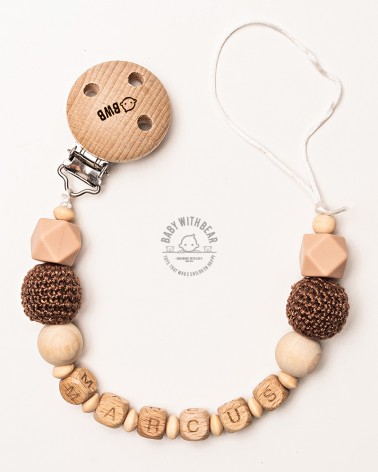 Personalised dummy clip / Pacifier holder - Baby With Bear